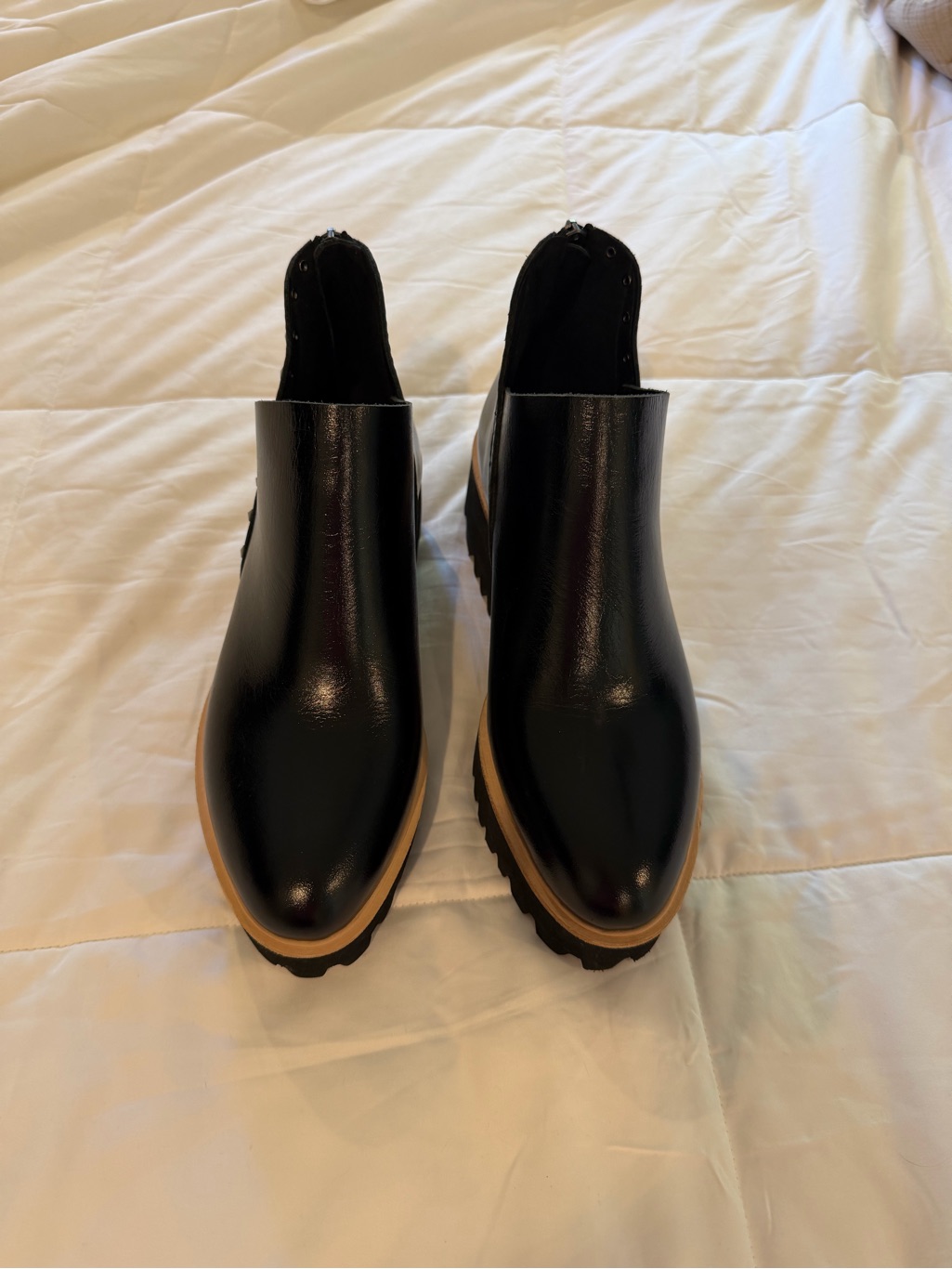 Women's Black Ankle Booties With Tan Lug Sole